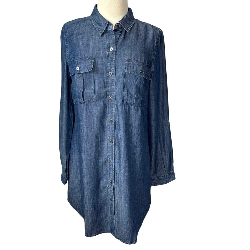 Coldwater Creek Chambray Long Sleeve Button Down Shirt Dress Size Small